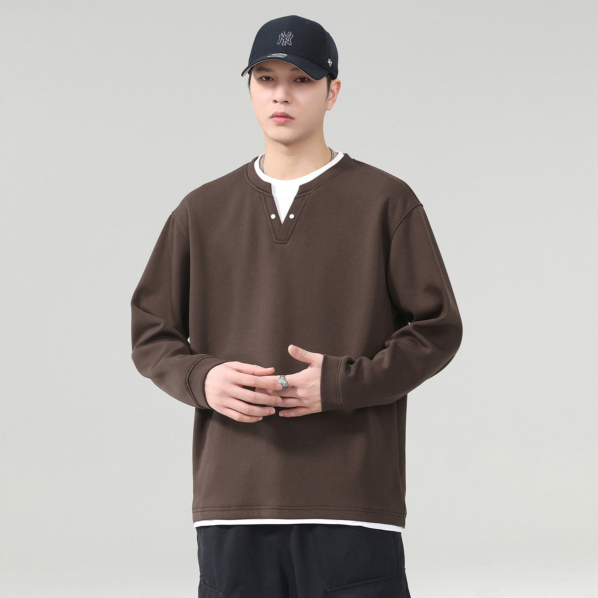 Men's  Long Sleeve Henley Layered Top