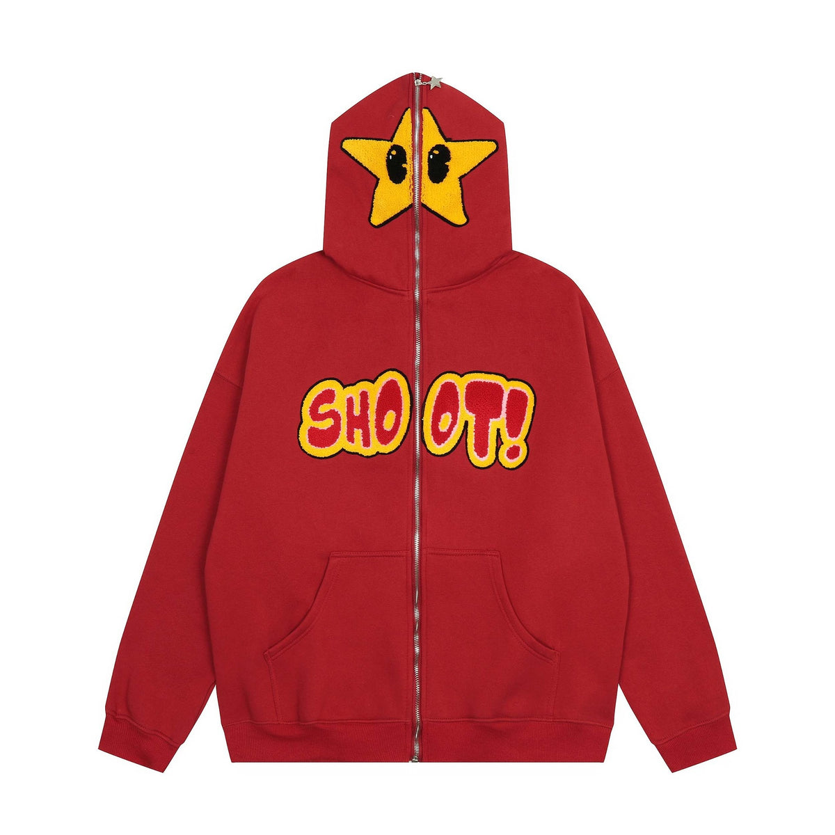 American High Street Cartoon Star Letter Embroidery Plush Cardigan Hoodie Mens and Womens Fashion Loose Hip Hop Hoodie