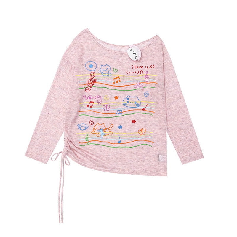 Printed off shoulder long sleeved T-shirt for women