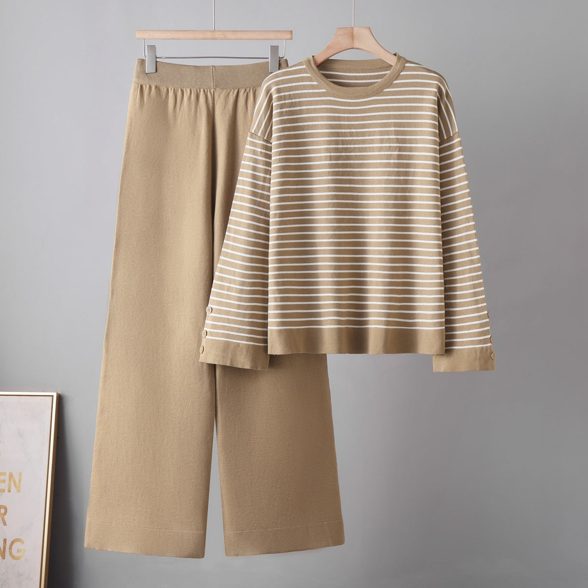 Striped top wide leg pants two-piece set for women