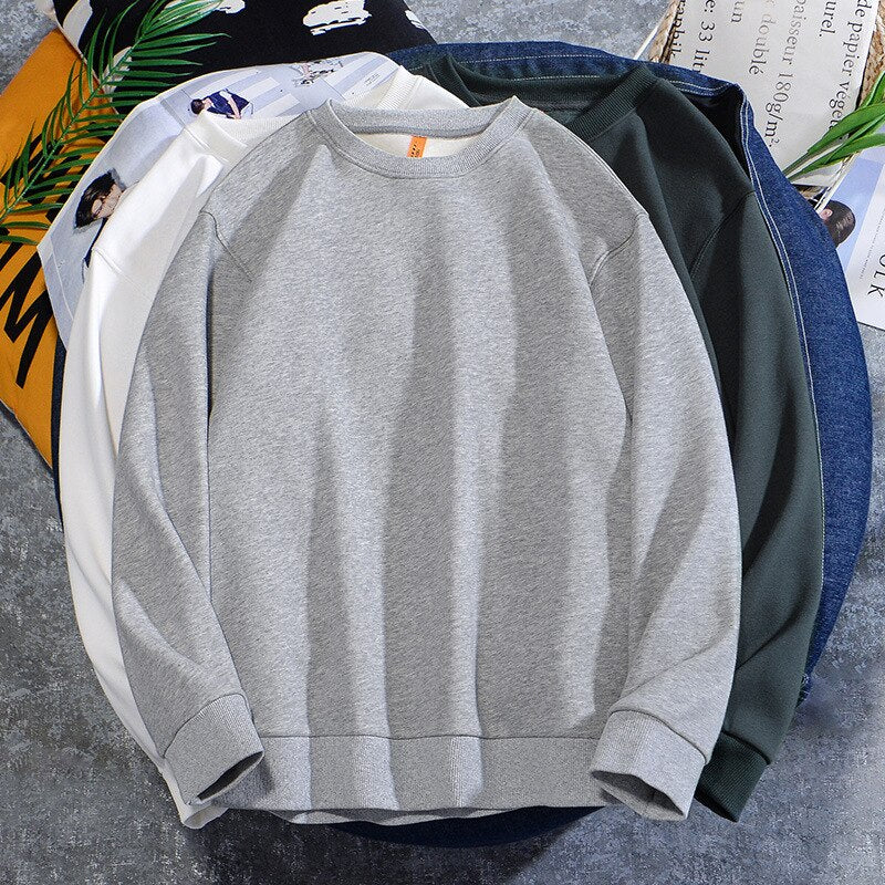 Spring Autumn New Mens Hoodie Casual Cotton Fleece Long Sleeve Men Sweatshirt Round Neck Multicolor Fashion Loose Tops 5XL