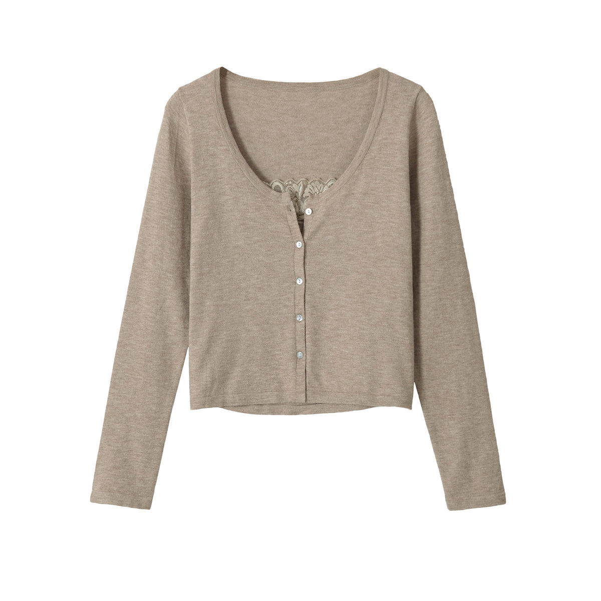 Long sleeved V-neck lace patchwork top