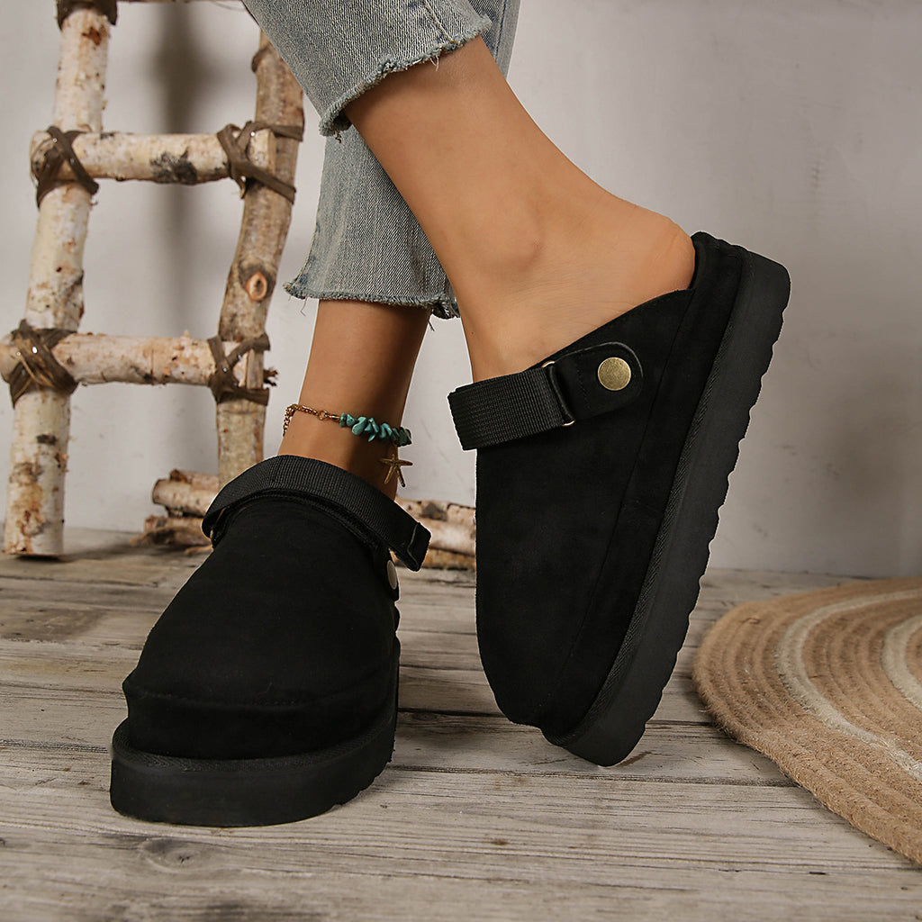 Thick-soled Canvas Slip-On Moccasin-Style Half Slippers for Women
