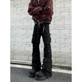 Black Studs Patchwork Workwear Denim Pants