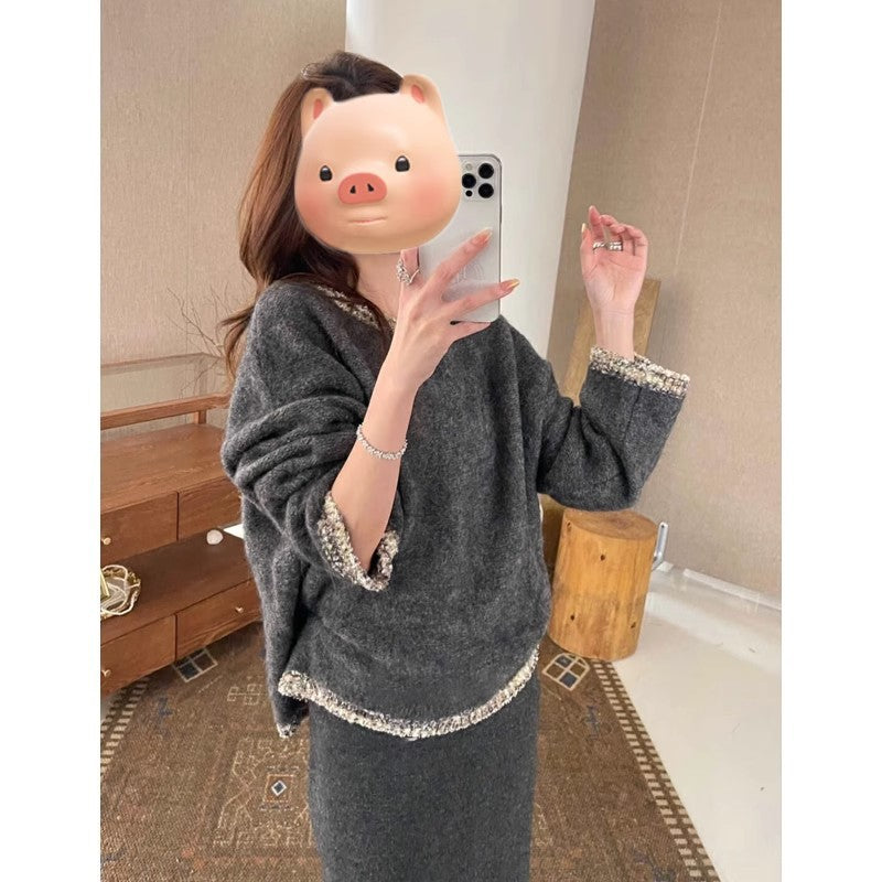 Round neck pullover sweater women's top