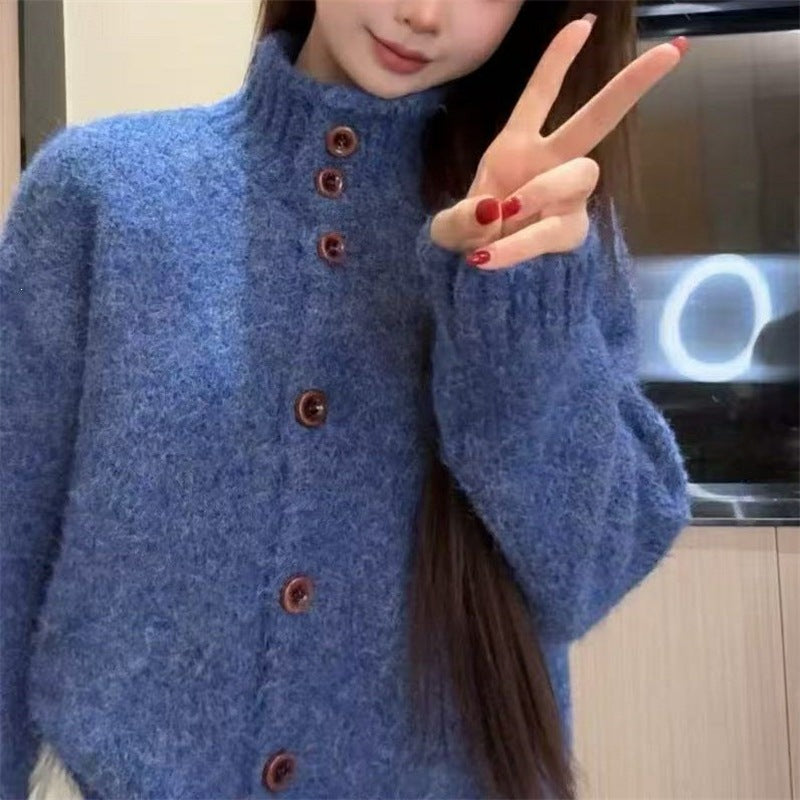 Solid color sweater jacket for women in autumn and winter