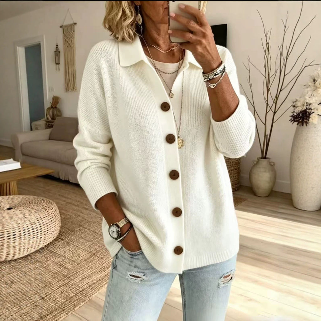 Button knit lapel sweater cardigan jacket