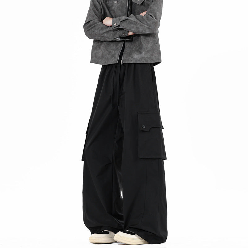 Casual Loose Straight Leg Wide Leg Cargo Pants for Men with Large Pockets, Fashionable Design, High-Quality Look