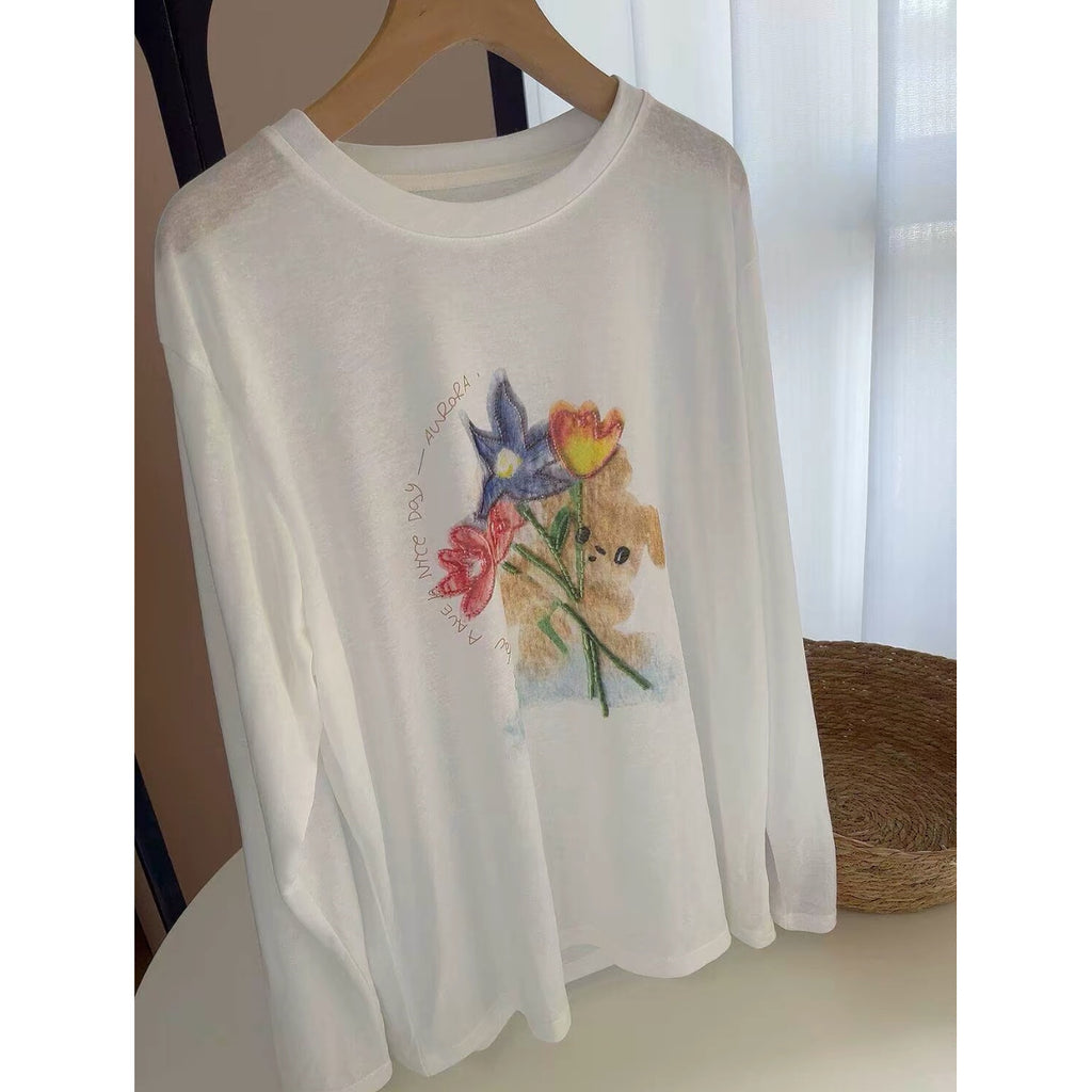 Women's Loose Long Sleeve T-Shirt Textured Cotton Blend  Slightly Sheer Summer Sun Protection Cover-Up