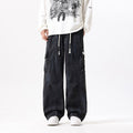 Vintage Distressed Dirty Gray Tie-Dye Casual Wide-Leg Loose Fashion Plus-Size Versatile Multi-Pocket Drawstring Pants Men's Clothing