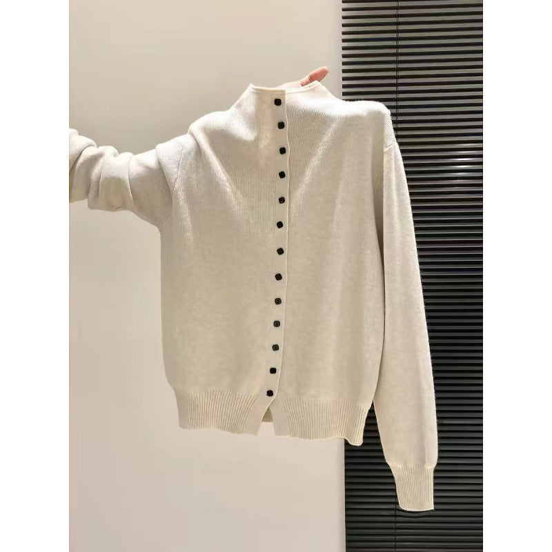 Lazy Style Small Stand Collar Knit Cardigan for Women