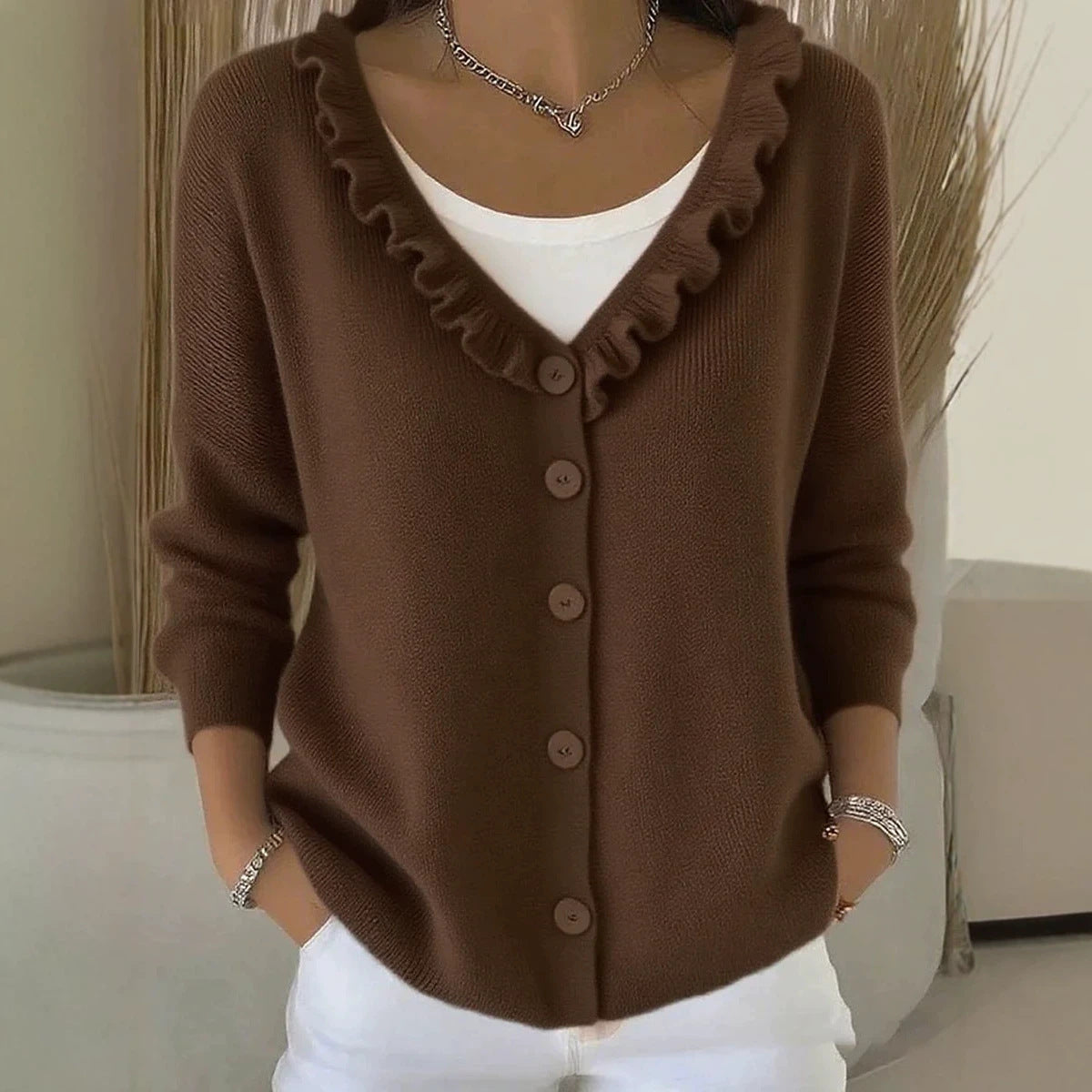 Knitted cardigan casual V-neck sweater jacket for women