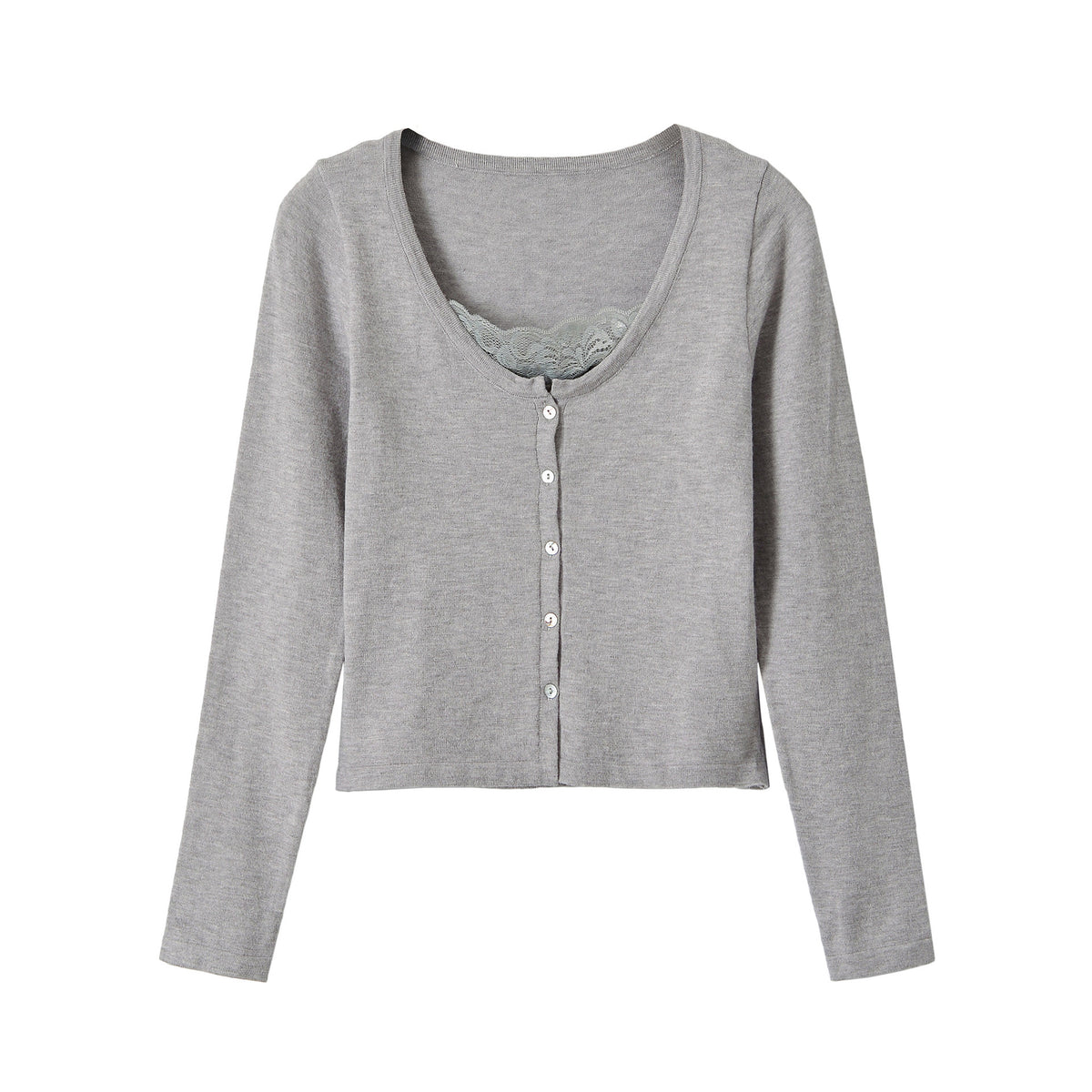Long sleeved V-neck lace patchwork top