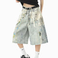 3D Print Denim Shorts Unisex Loose Wide Leg Straight Cut Capri Pants