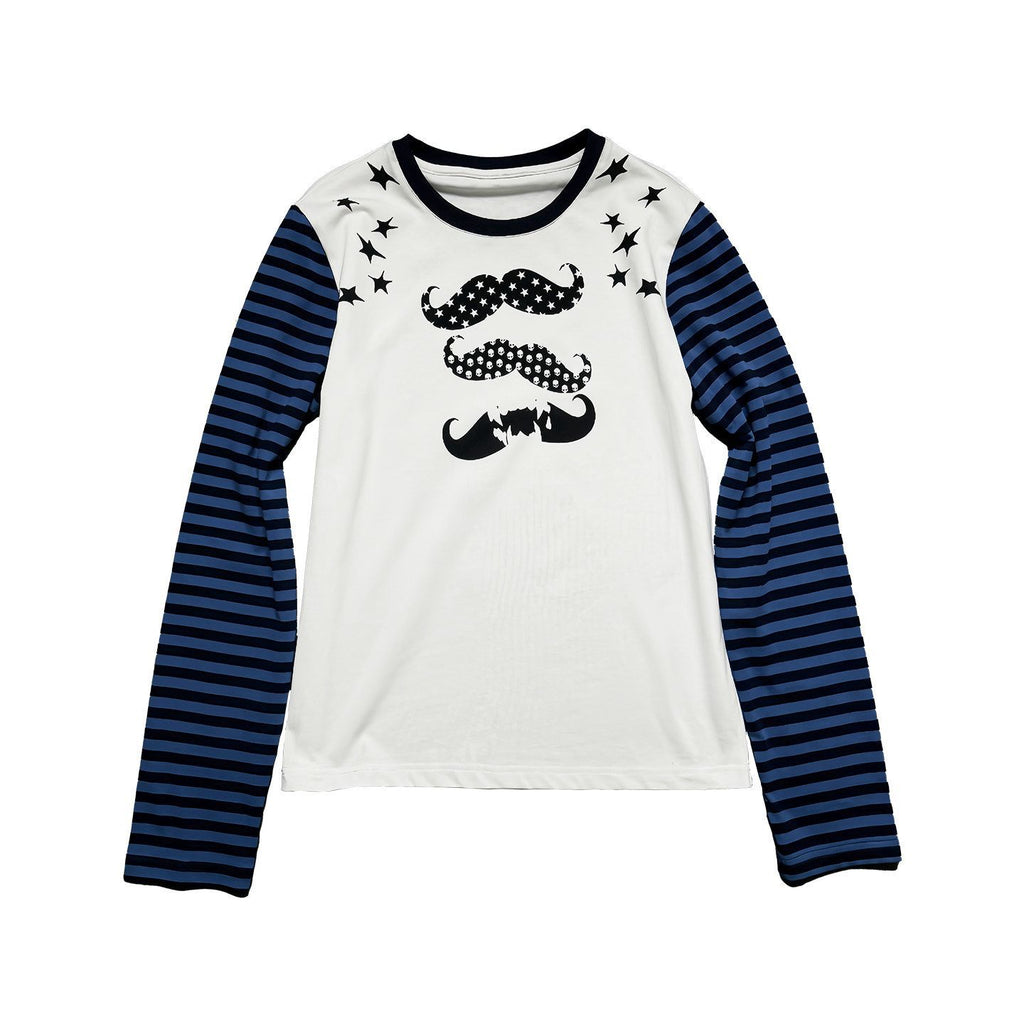 Color-block Stripes Mustache Stars Long Sleeve Women's T-Shirt