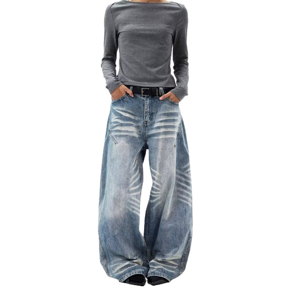Oversized Knife-Edge Jeans, Unisex Loose Casual Wide-Leg Straight Long Pants