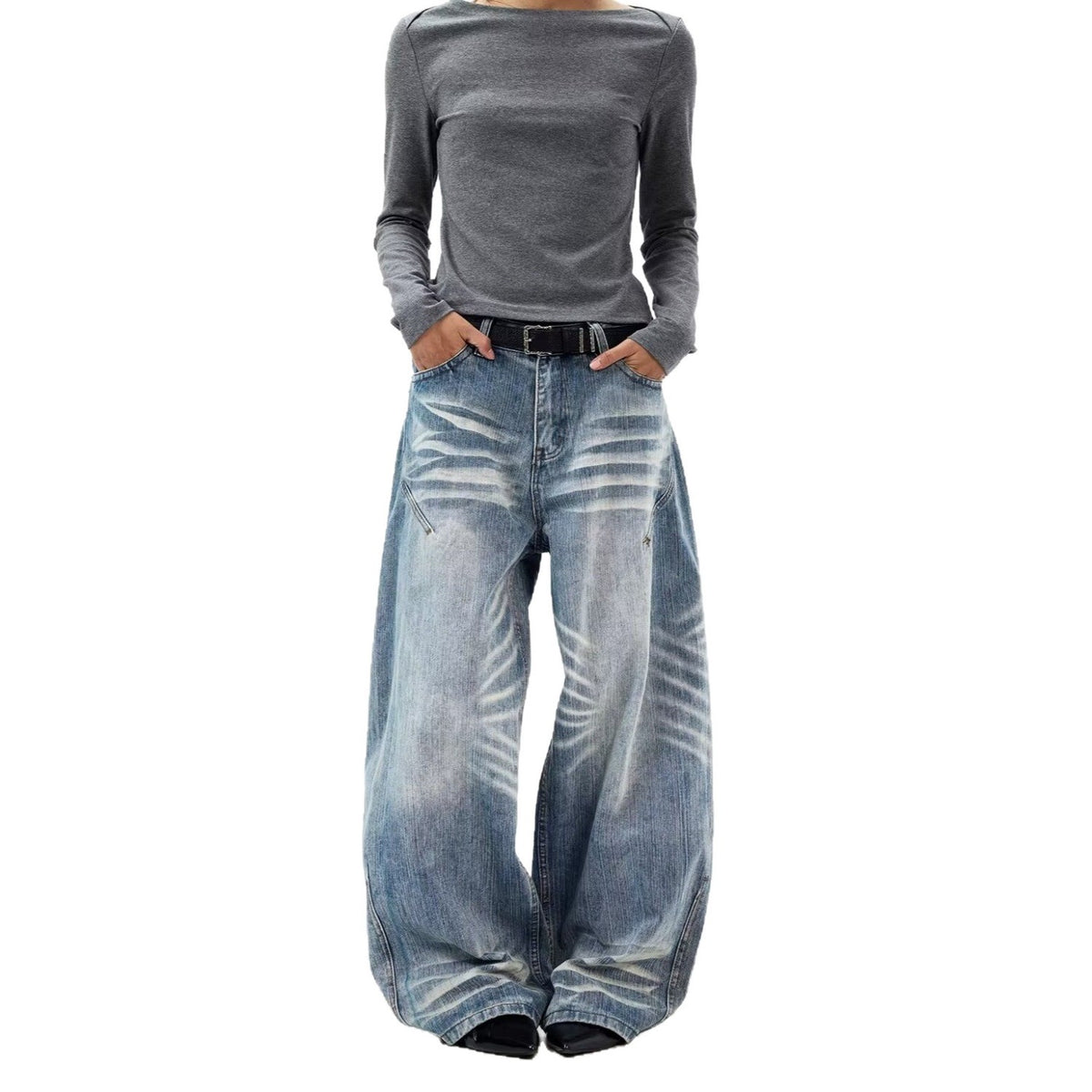Oversized Knife-Edge Jeans, Unisex Loose Casual Wide-Leg Straight Long Pants