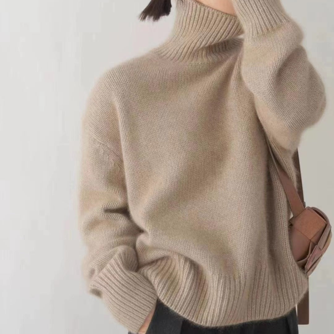High neck solid color sweater for women in autumn and winter