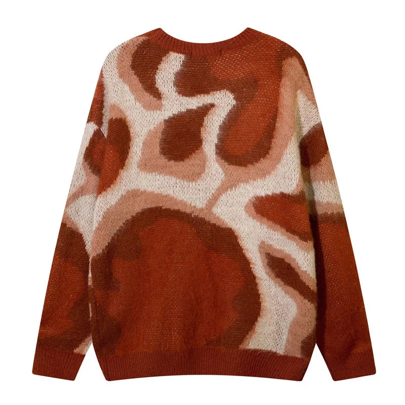 Streetwear Knitted Sweaters Mens Harajuku Pattern Spliced O-Neck Jumpers Hip Hop Oversized Casual Loose Pullovers Unisex
