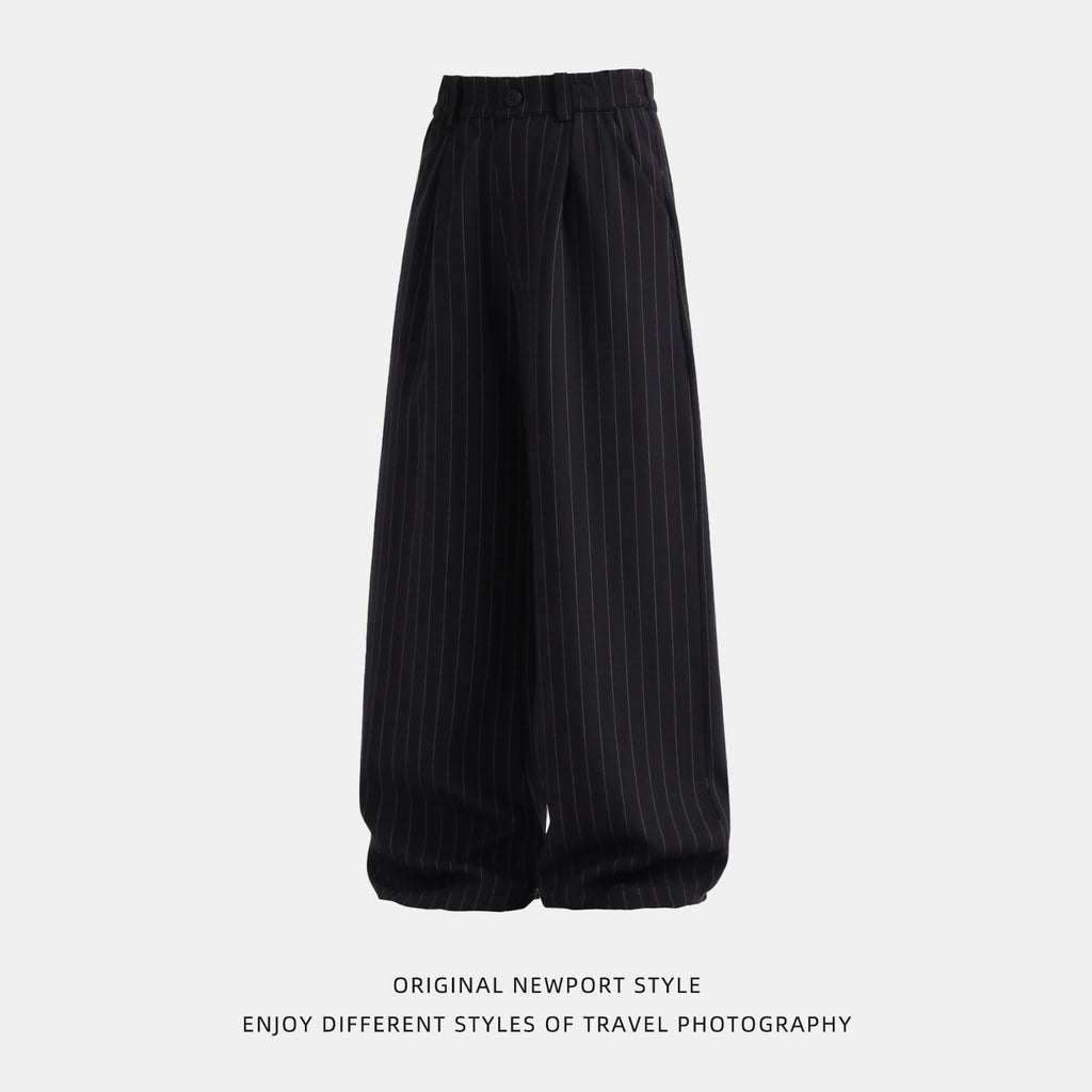Classic Style Vertical Stripe Trousers for Men, Spring Summer High Street Vintage Straight Leg Loose Drape Lazy Casual Pants