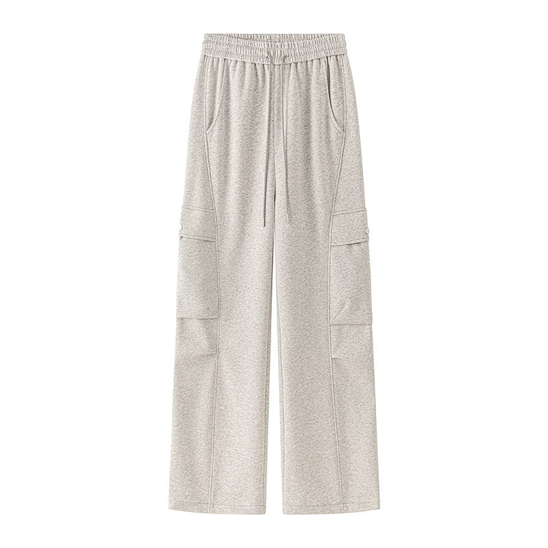 New Men's Cargo Casual Pants, Knife-Edge Flat-Crotch Pants Heavyweight Cotton Trousers, High-Quality Patchwork Straight Leg, Loose Fit