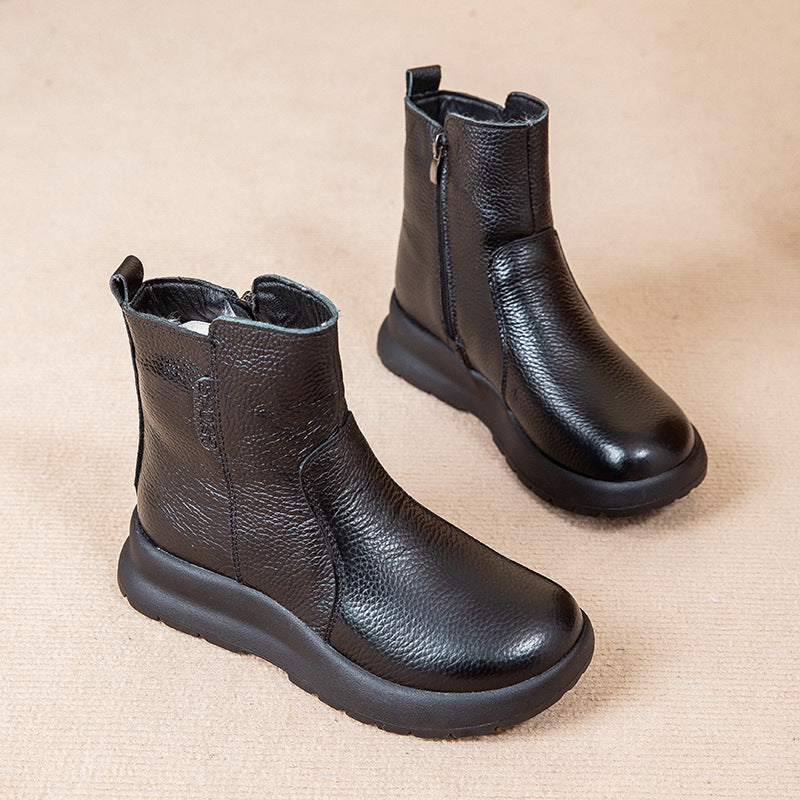 Real leather Martin boots for women side zipper flat slope and snow boots for women ﻿
