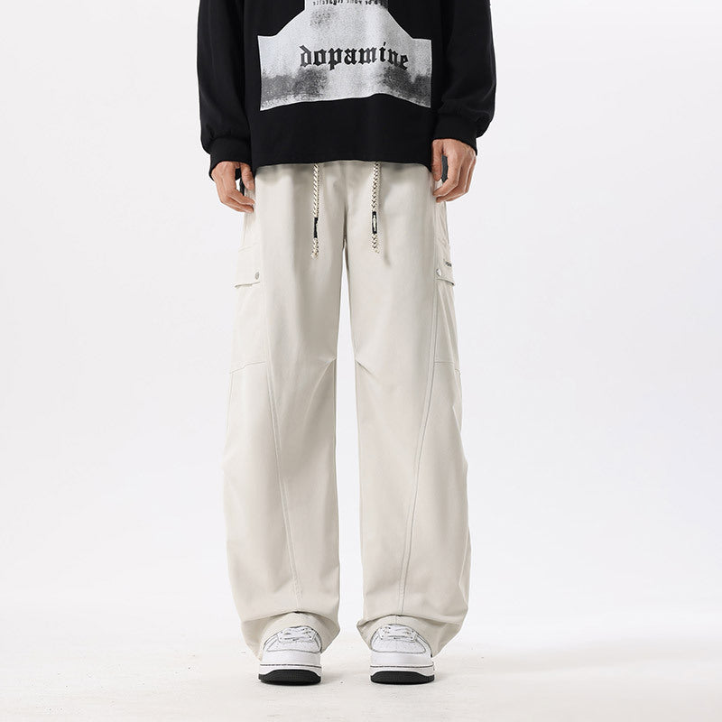 Spring and Autumn Trendy Men's Fashion Patch Pocket Cargo Pants, Plus Size, Loose Fit, Casual Sporty Trousers