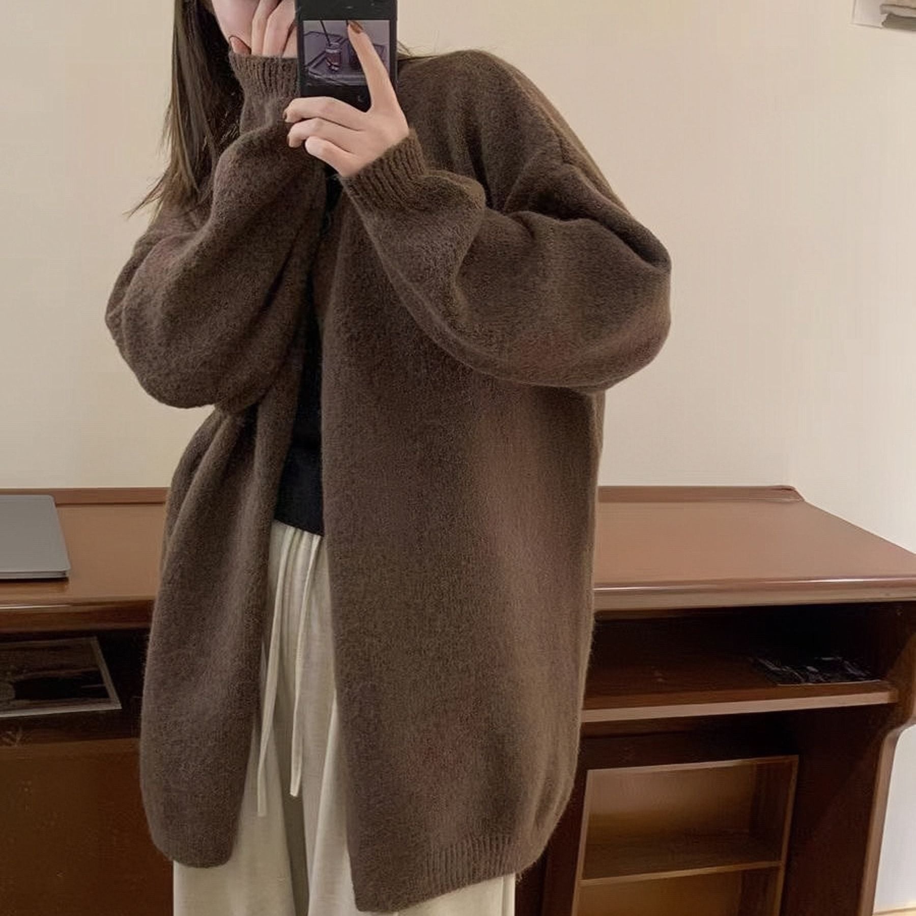 Round Neck Knit Cardigan for Women, Versatile Single Button Inner Layer Sweater Coat