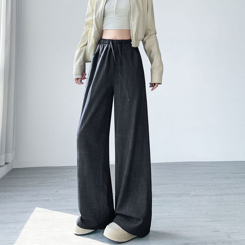 Jeans Wide Leg Pants Women Drawstring Elastic Waist Slimming Loose Floor-Length Relaxed Wide Leg Casual Pants