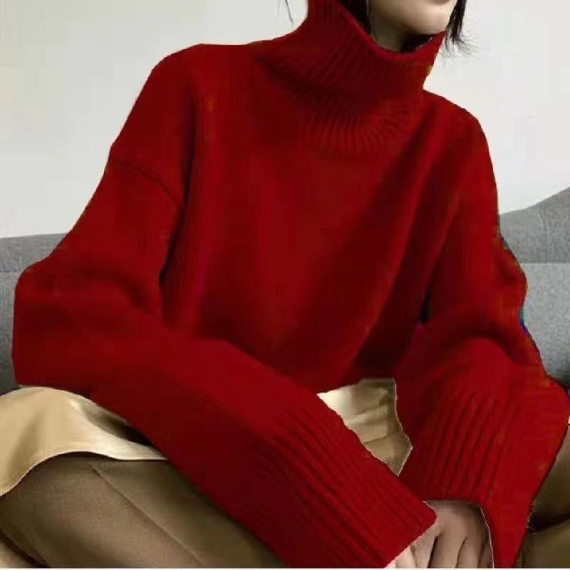 Women's autumn and winter high neck sweater with thickened pullover