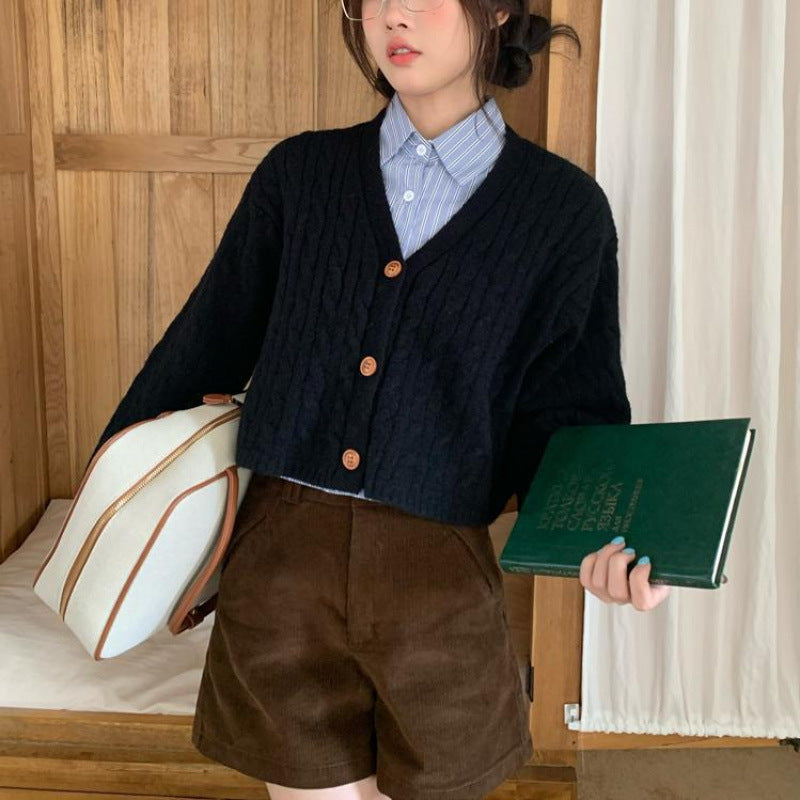 Short Knit Cardigan for Women, V-Neck Slim Fit Long Sleeve Sweater Top