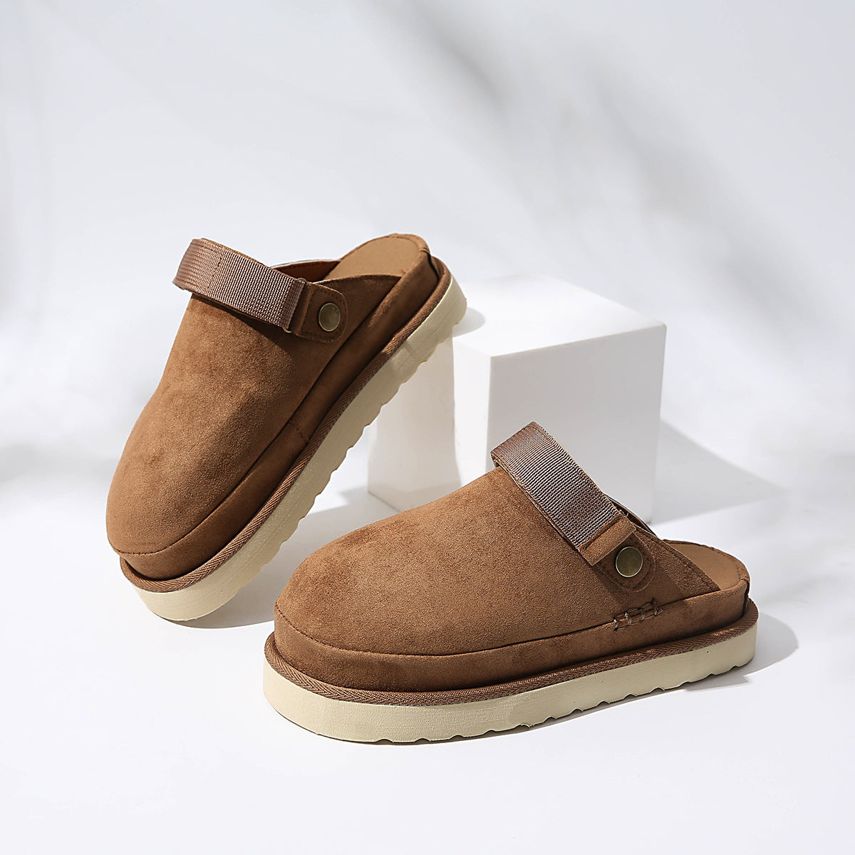 Thick-soled Canvas Slip-On Moccasin-Style Half Slippers for Women