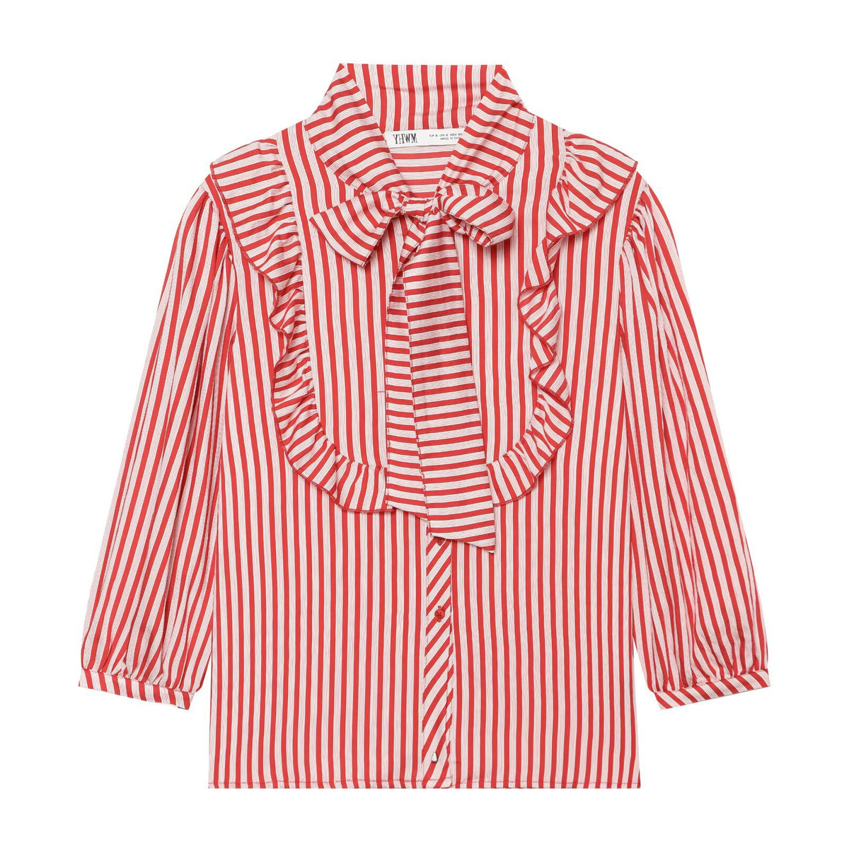 Butterfly bow ribbon collar striped shirt for women