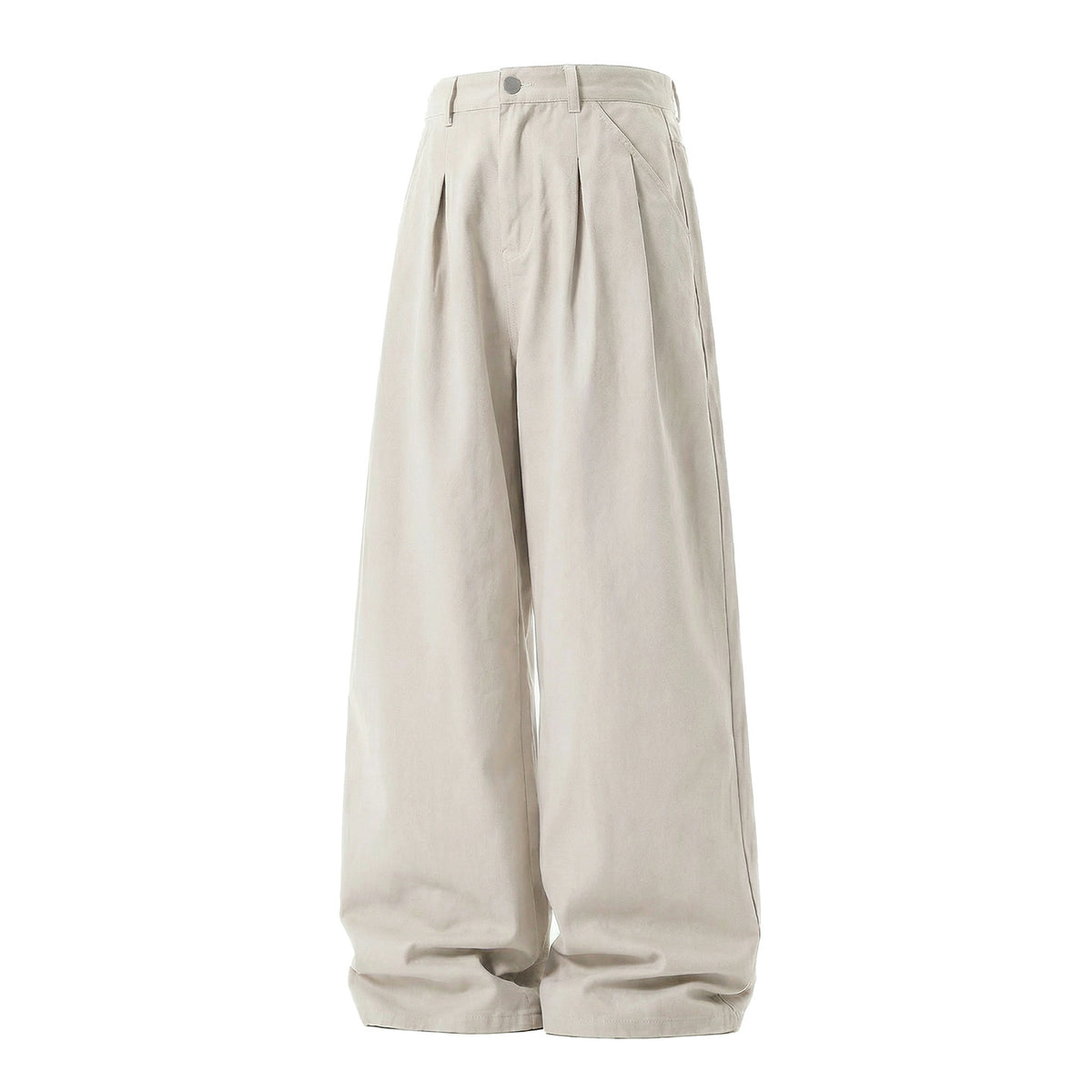 Vintage Simple Versatile Double Pleat Casual Pants for Men Spring Basic Wide Leg Loose Texture Straight Fit Long Trousers