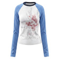 Blue and white raglan sleeve long sleeved T-shirt for women