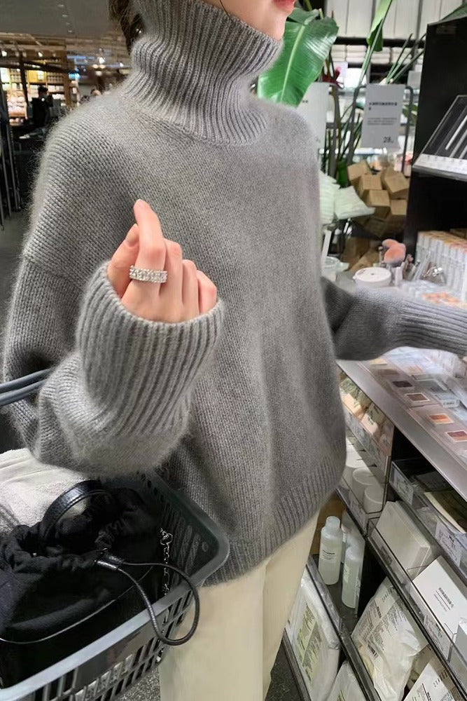 High neck solid color sweater for women in autumn and winter