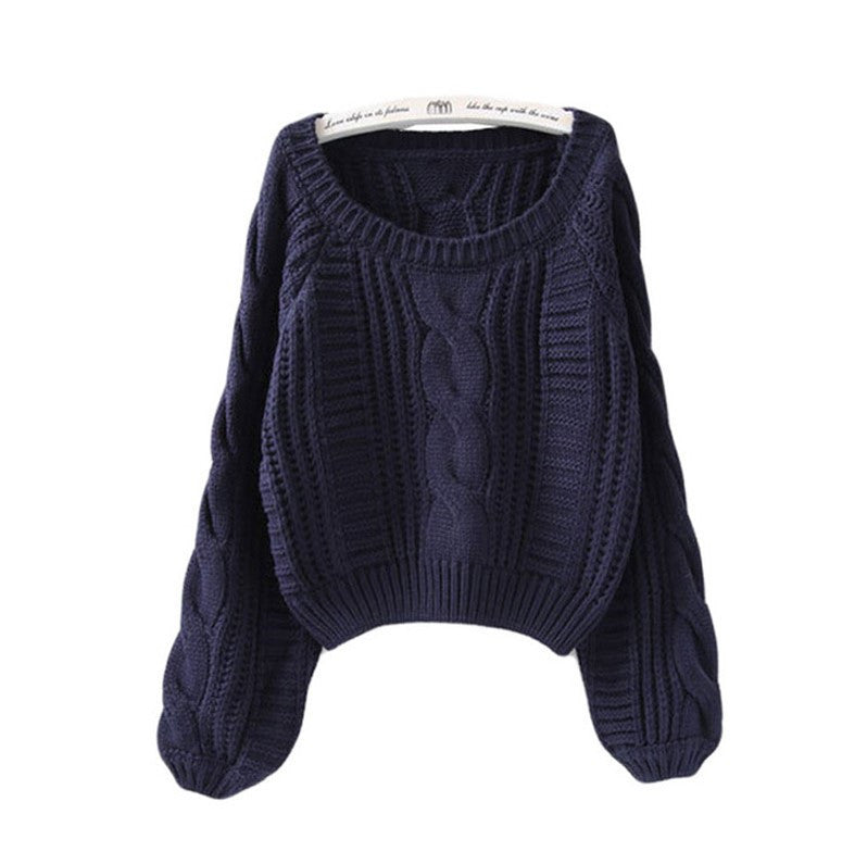 Round neck pullover versatile short Fried Dough Twists sweater for women