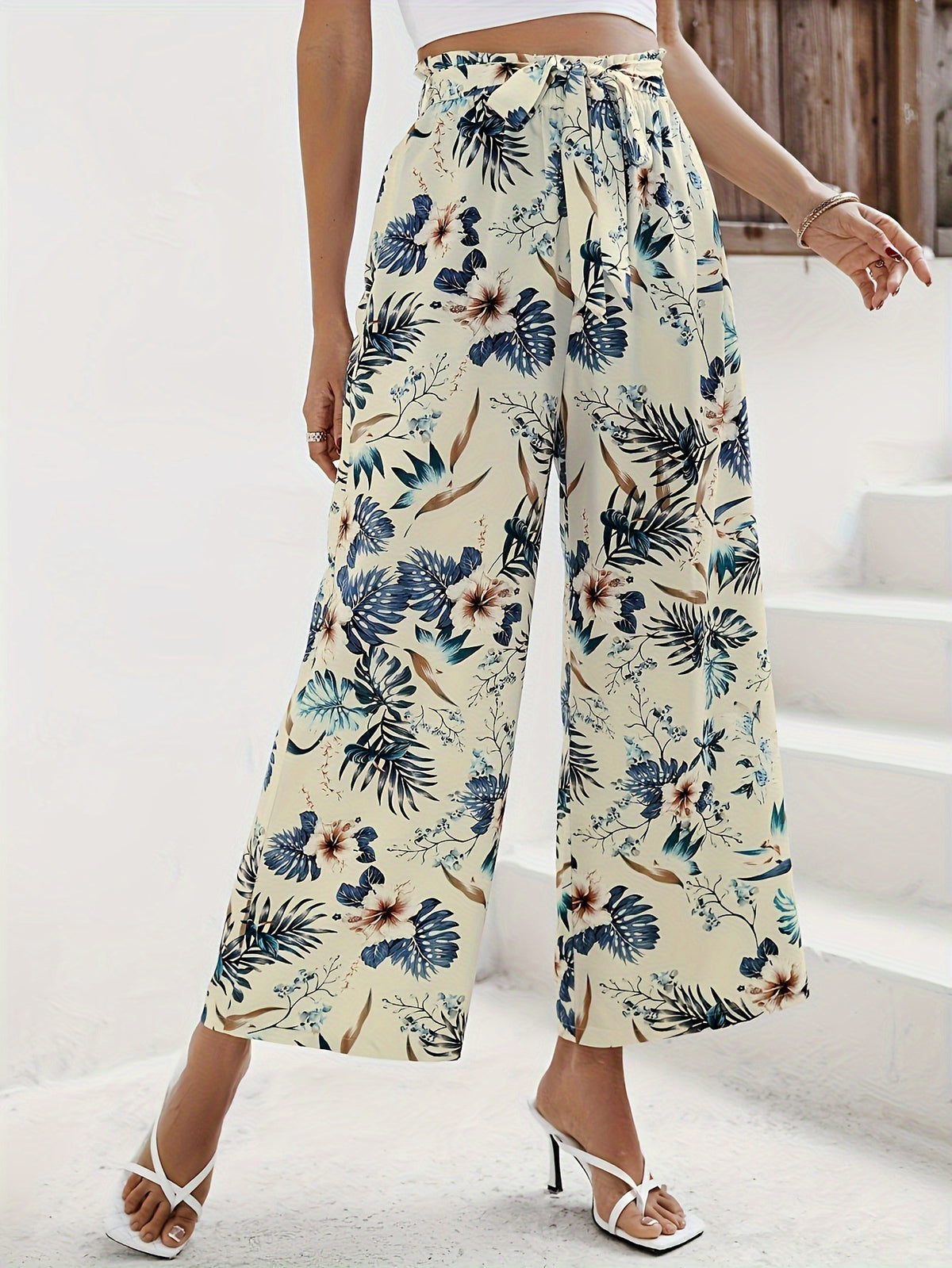 Lace up wide leg pants