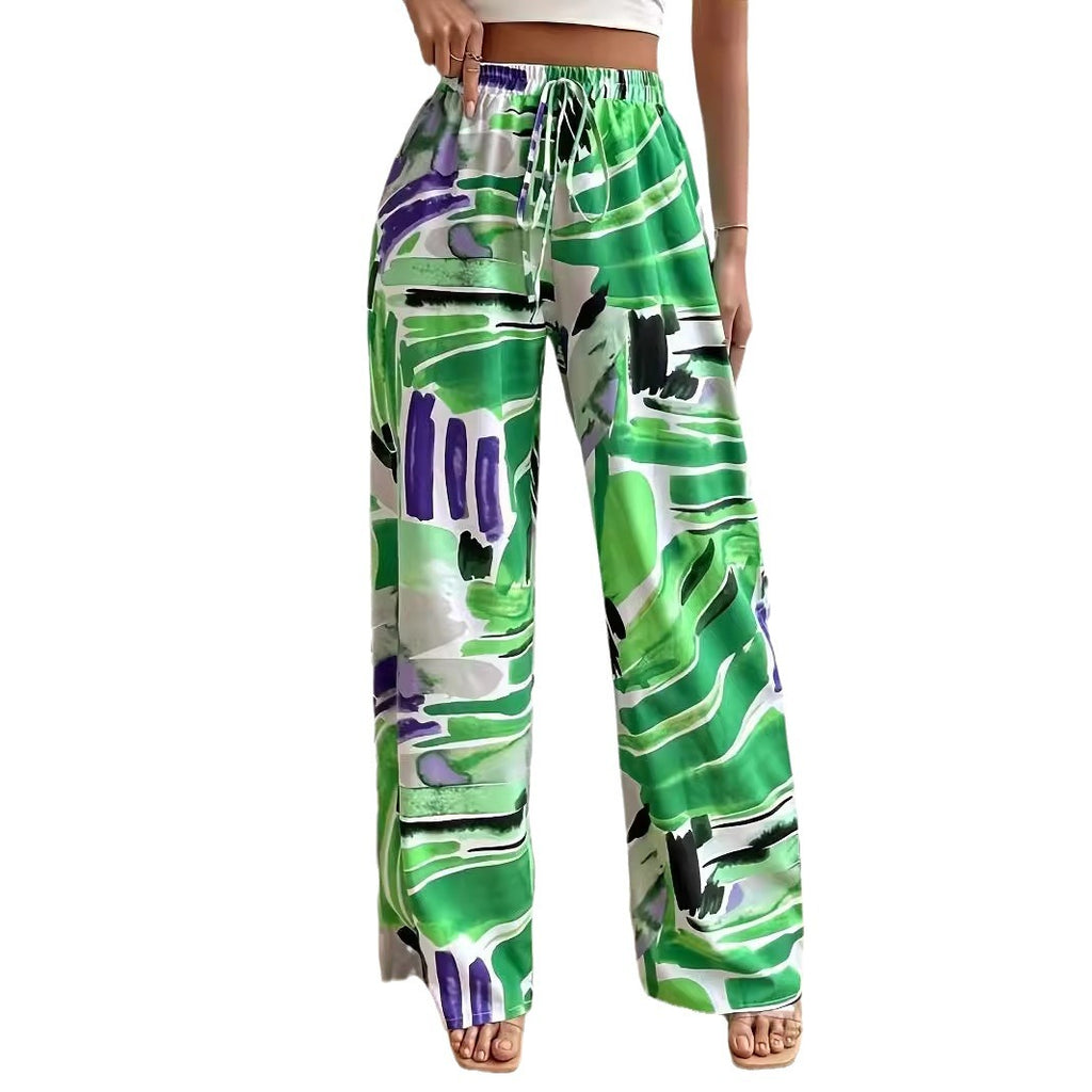 Elastic waist wide leg pants