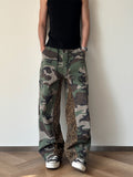 Men's Summer Leopard Print Patchwork Loose Casual Versatile Fashion Color-blocked Denim Pants
