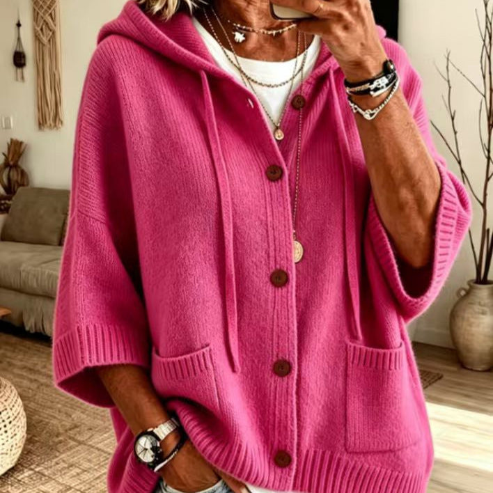 Hooded sweater cardigan solid color casual jacket for women
