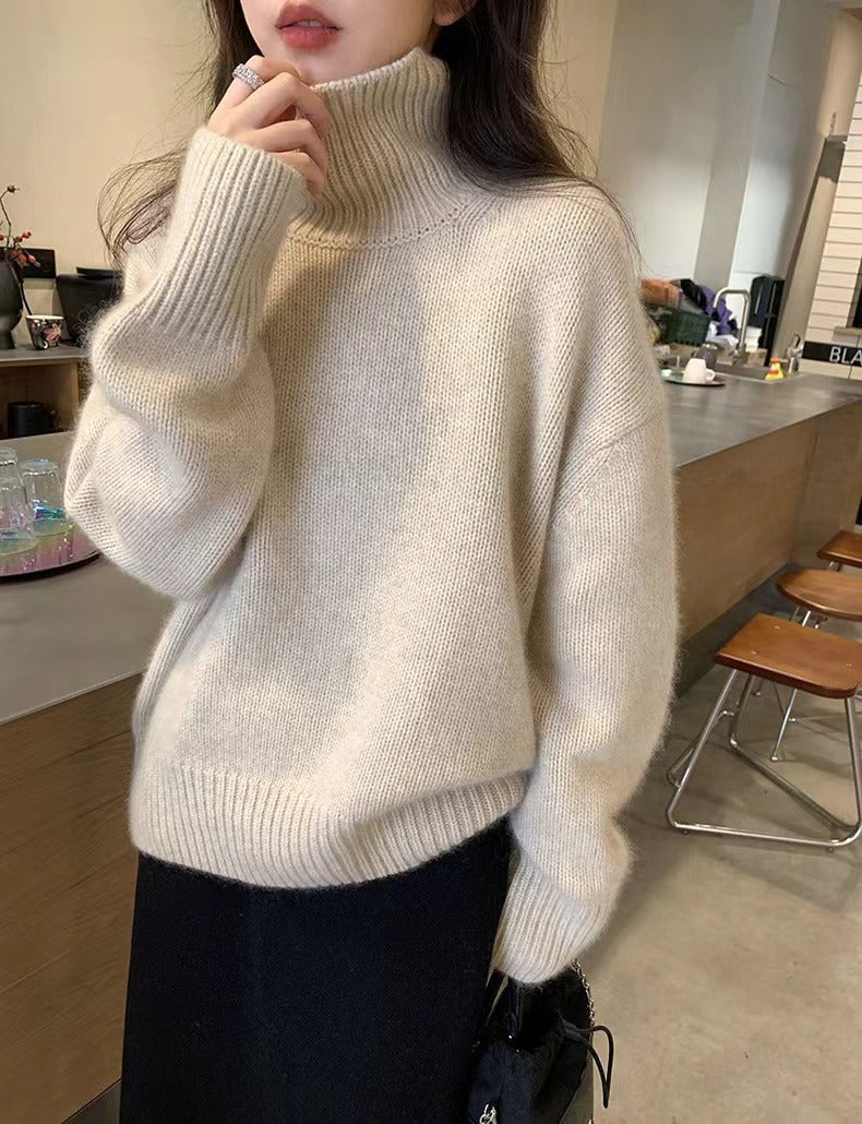 High neck solid color sweater for women in autumn and winter
