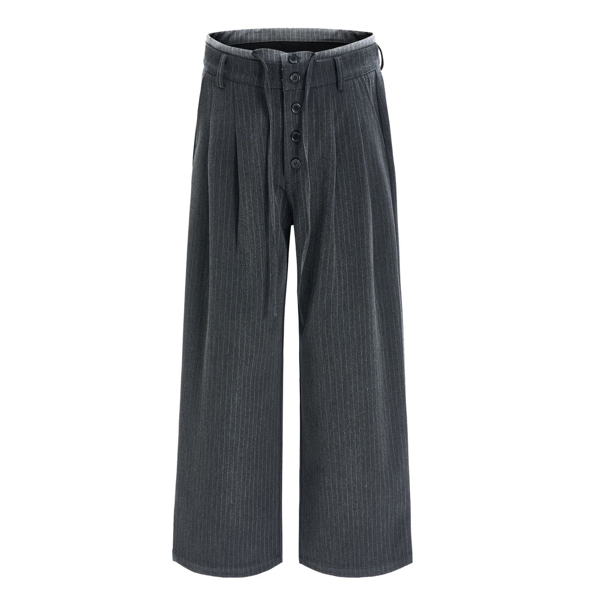 Summer Double Waistband Design Striped Casual Dress Pants for Men, High-End Loose Pleated Wide-Leg Suit Trousers