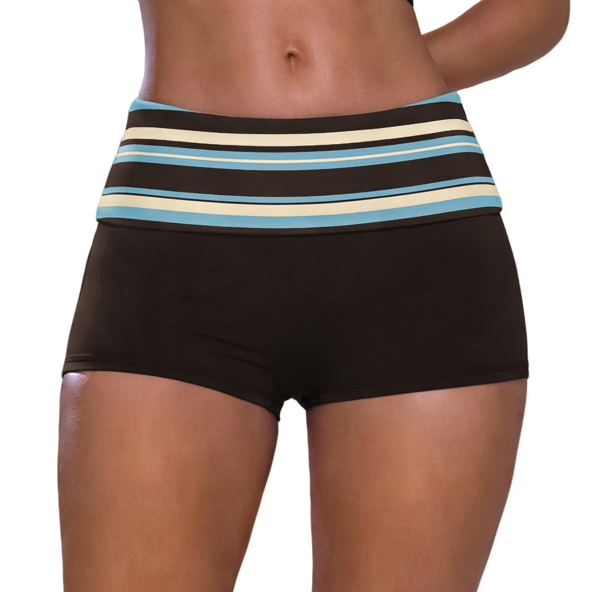 Stripe High-Waist Yoga Shorts for Women, Quick-Dry Fitness Workout Tights, High-Waisted Fitted Three-Quarter Length Pants