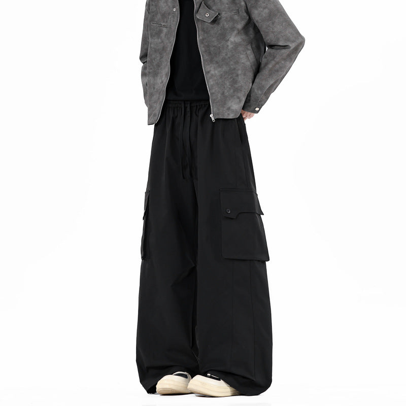 Casual Loose Straight Leg Wide Leg Cargo Pants for Men with Large Pockets, Fashionable Design, High-Quality Look