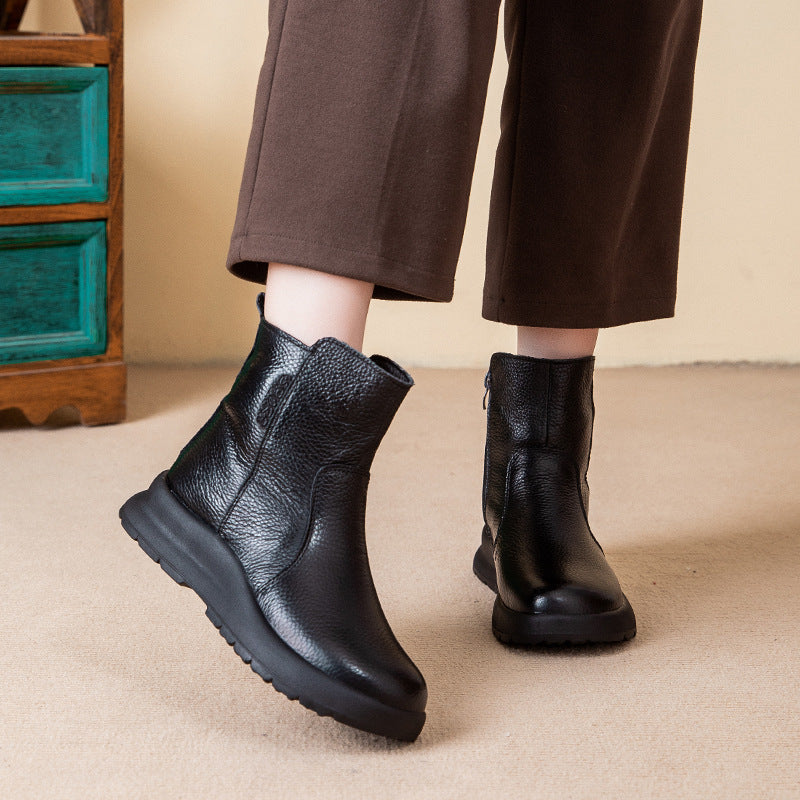 Real leather Martin boots for women side zipper flat slope and snow boots for women ﻿