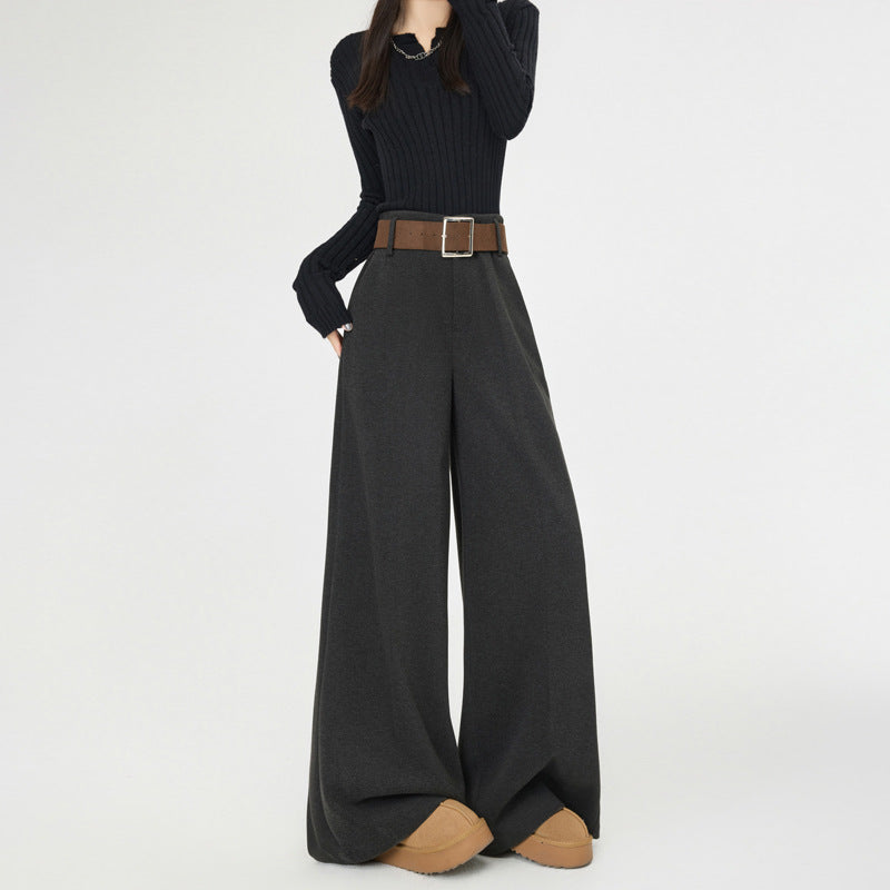 Autumn Wool Trousers for Women, High Waist, Slimming Straight Leg, Loose Wide Leg, Versatile Drapey Casual Floor-Length Pants