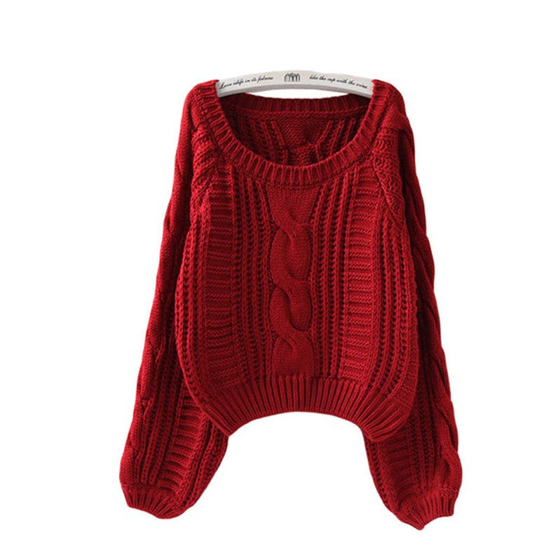 Round neck pullover versatile short Fried Dough Twists sweater for women