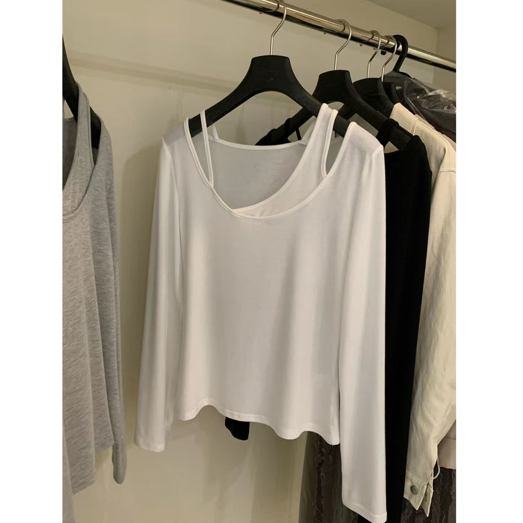 Women's Faux Layered Long Sleeve T-Shirt Top