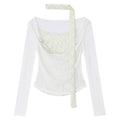 Fake two checkered one shoulder long sleeved tops